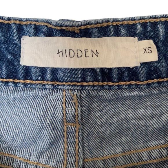 Hidden Jeans: Dark Wash High Rise Destoryed Denim Shorts - Picture 7 of 8